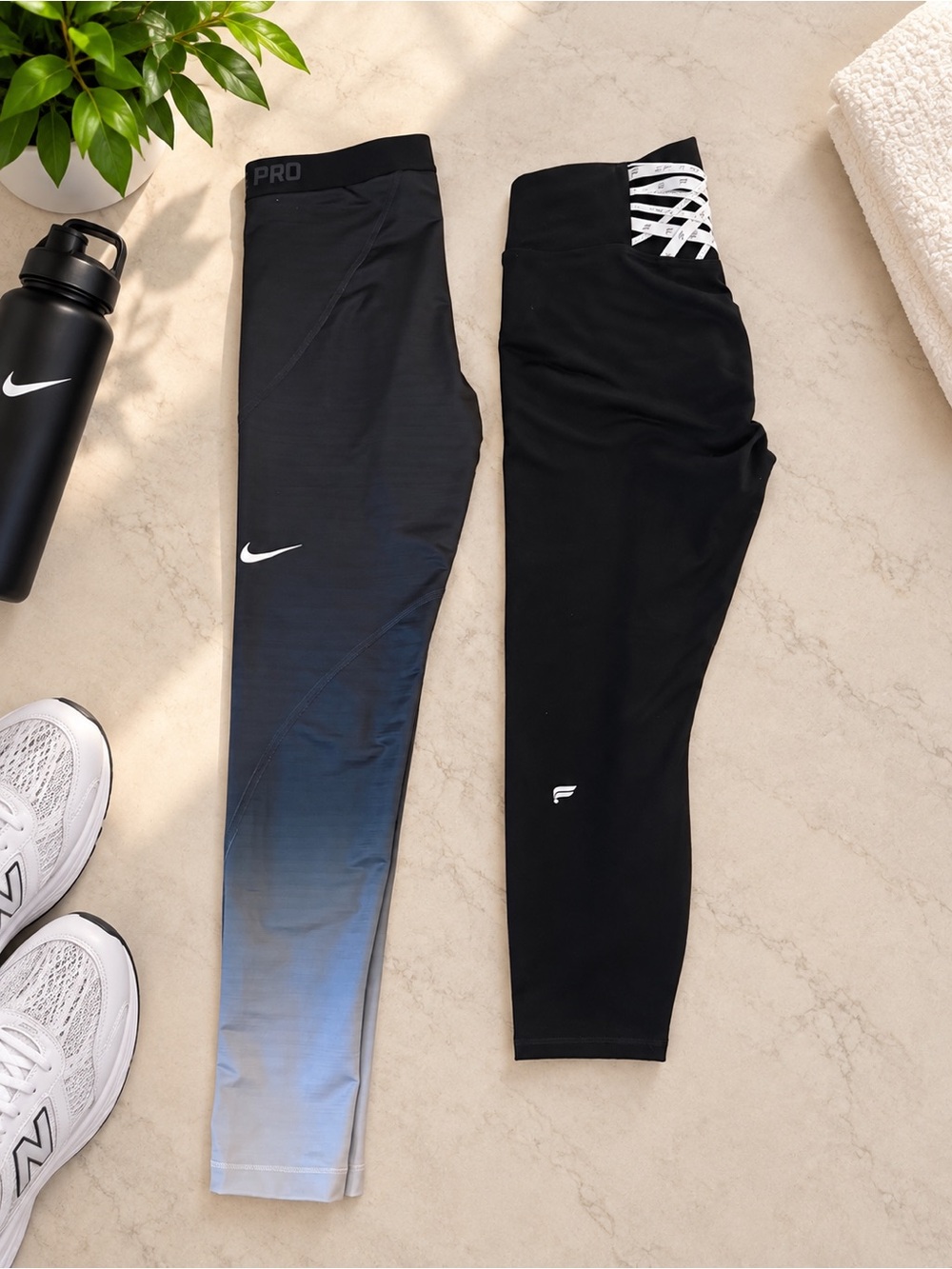 Women Nike and Fabletics Black to Blue Ombre Pro Leggings / Capris